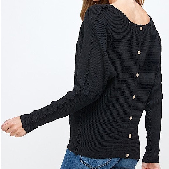 ☃️BOGO50%☃️ 🆕🖤ALLIE ROSE: BLACK Ribbed Back Button Down Frilly Arm Sweater SMALL - Picture 3 of 11